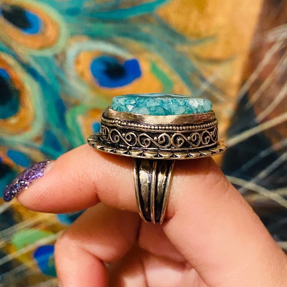 925 blue solar quartz ring sz: 7.5 - Picture 3 of 4